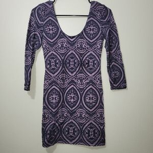 🍒 Free People Purple Geometric Mini Sleeve Dress